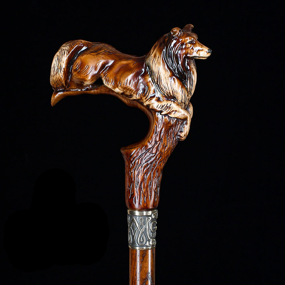 Collie Dog: Artisan Intricate Detail Handcarved Cane