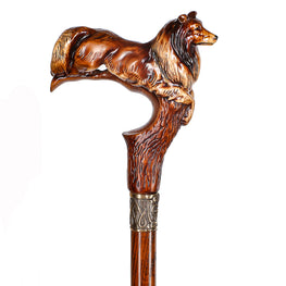 Collie Dog: Artisan Intricate Detail Handcarved Cane