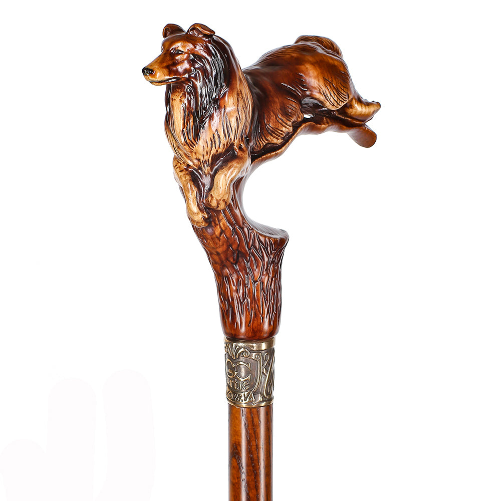 Collie Dog: Artisan Intricate Detail Handcarved Cane