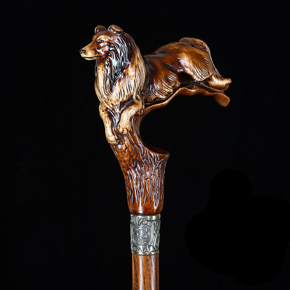 Collie Dog: Artisan Intricate Detail Handcarved Cane