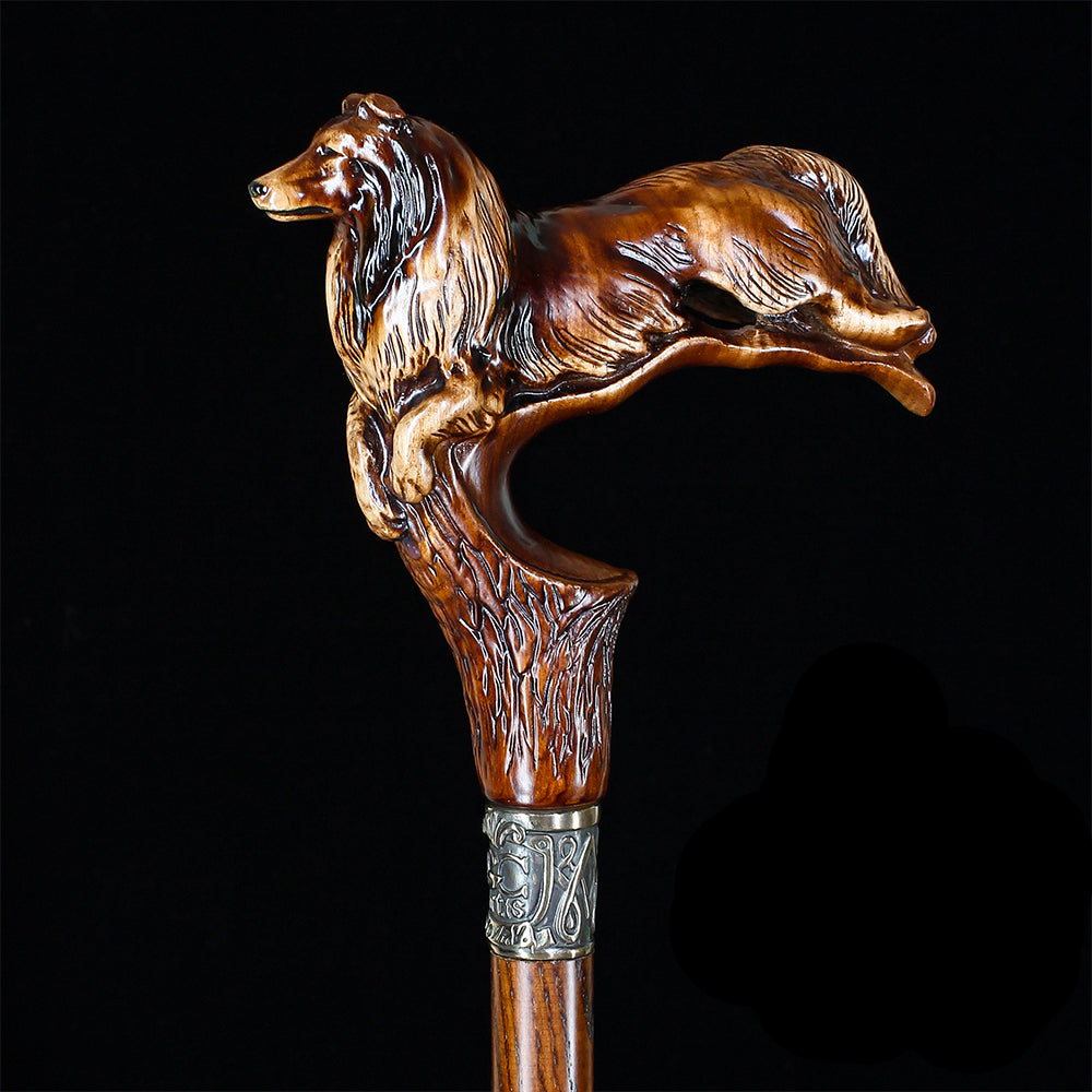 Collie Dog: Artisan Intricate Detail Handcarved Cane