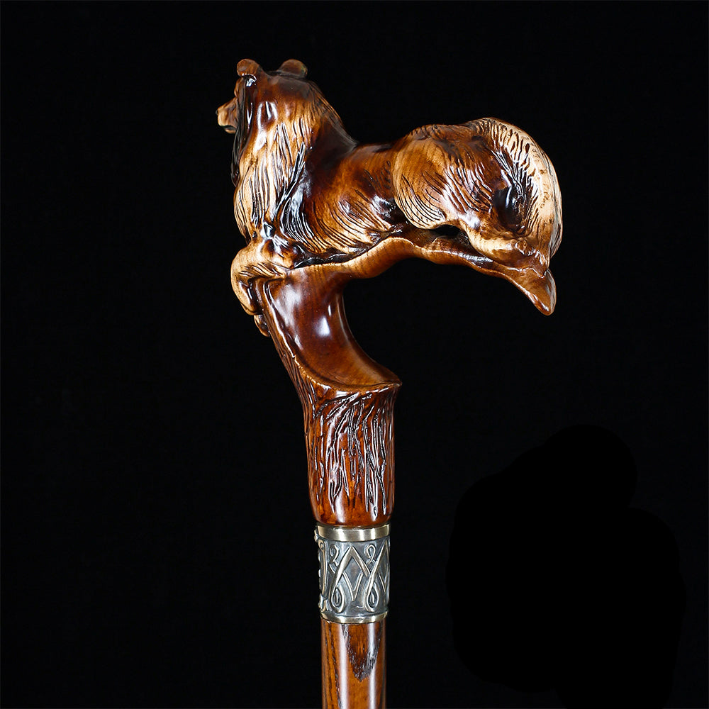 Collie Dog: Artisan Intricate Detail Handcarved Cane