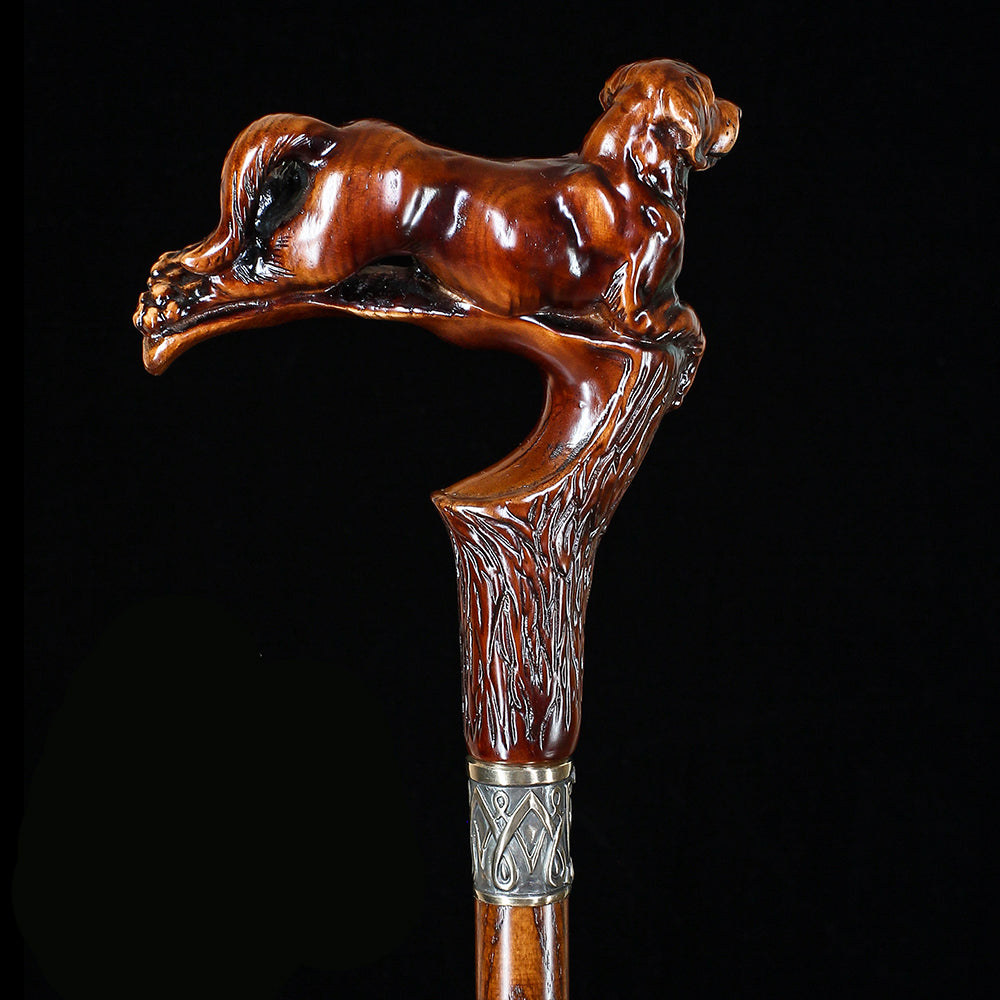 Brown Labrador / Golden Retriever Dog Intricate Handcarved Cane