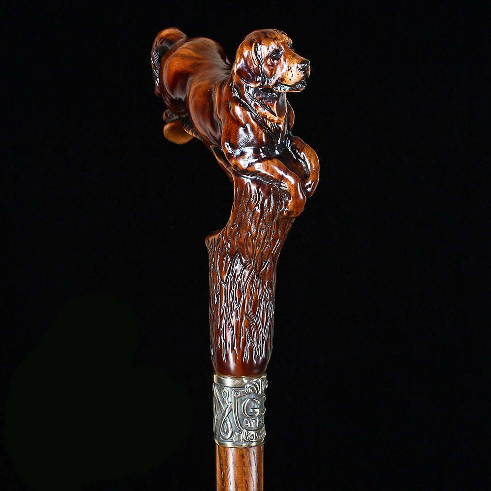 Brown Labrador / Golden Retriever Dog Intricate Handcarved Cane