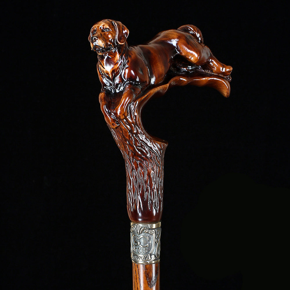 Brown Labrador / Golden Retriever Dog Intricate Handcarved Cane