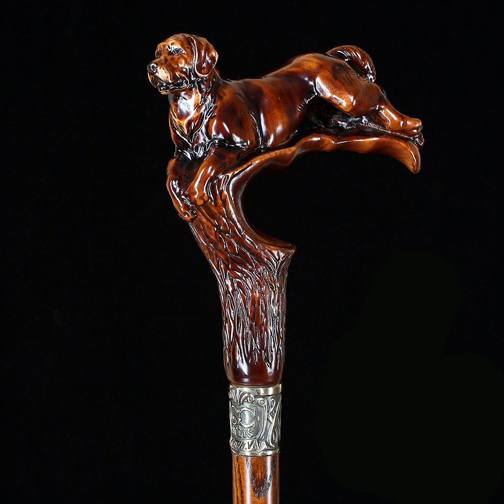 Brown Labrador / Golden Retriever Dog Intricate Handcarved Cane