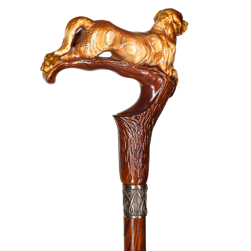 White Labrador Dog Light Wood Artisan Intricate Handcarved Cane