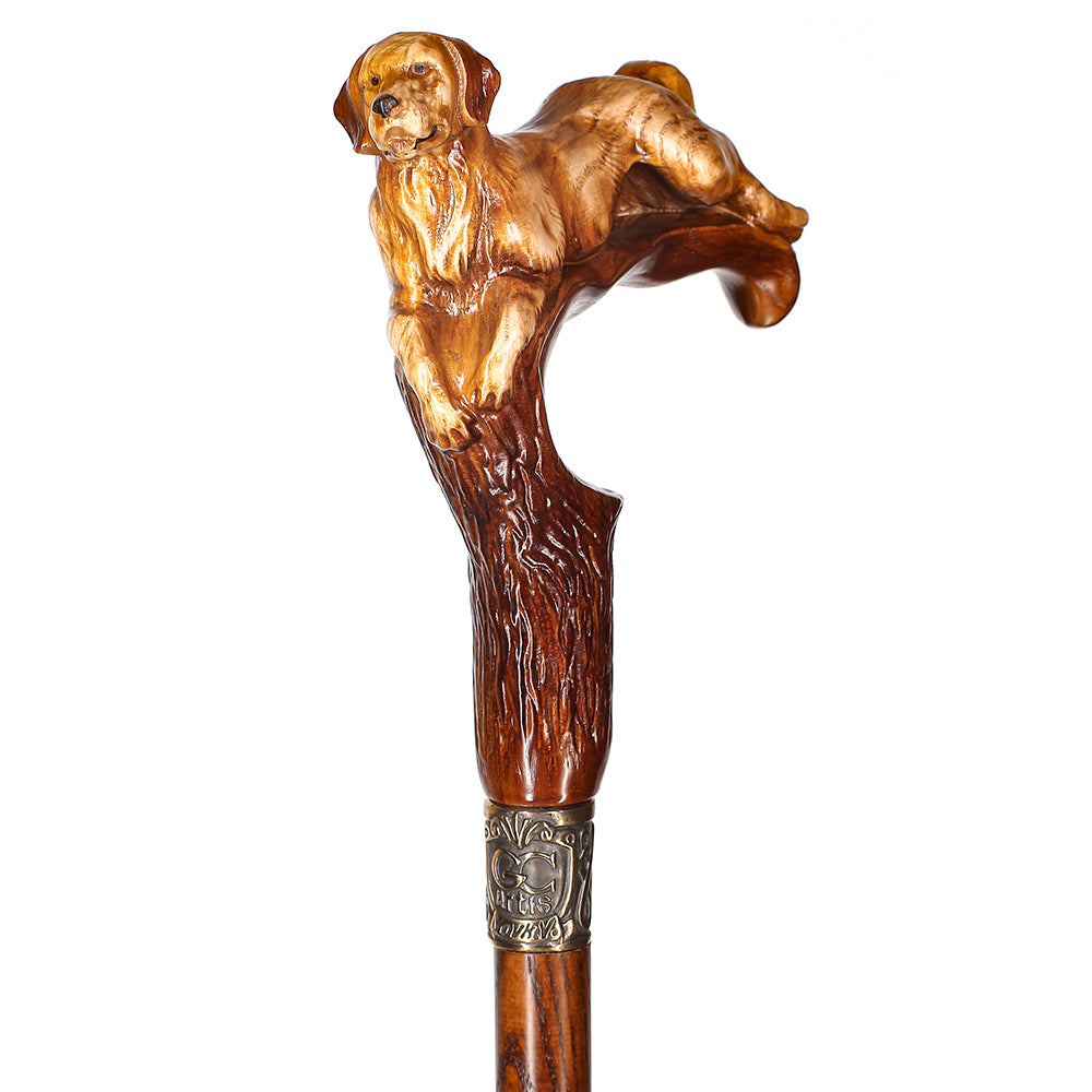 White Labrador Dog Light Wood Artisan Intricate Handcarved Cane