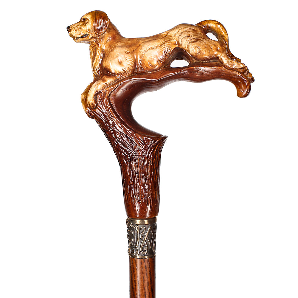 White Labrador Dog Light Wood Artisan Intricate Handcarved Cane