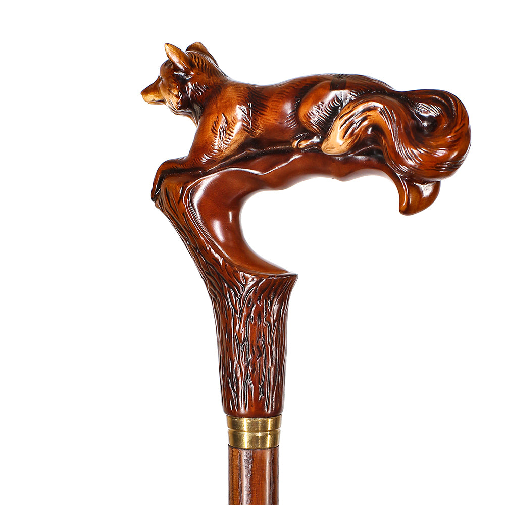 Fox Artisan Intricate Handcarved Cane