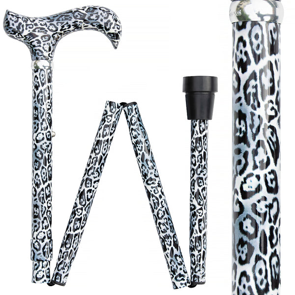 Snow Leopard Derby Adjustable Folding Walking Cane