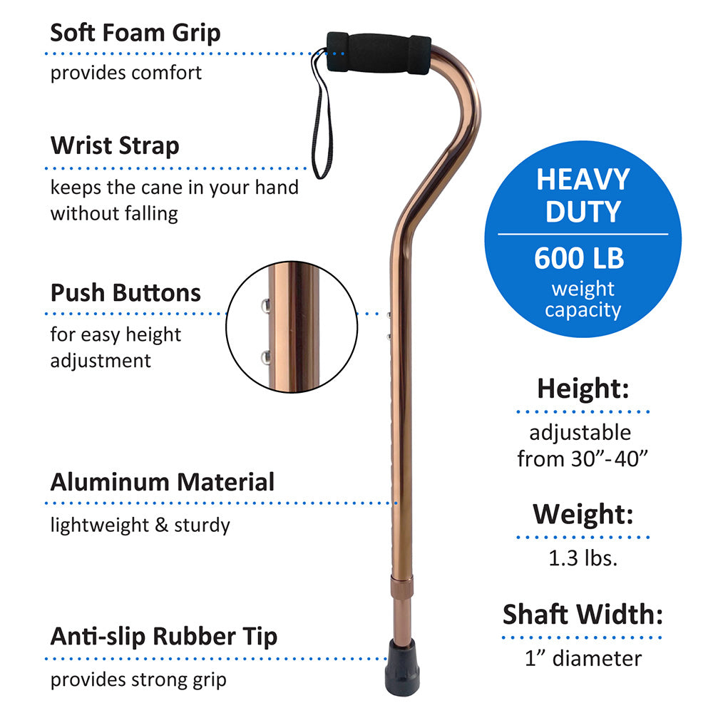 Super Heavy Duty Bronze - 600lb Capacity Aluminum Cane infographic