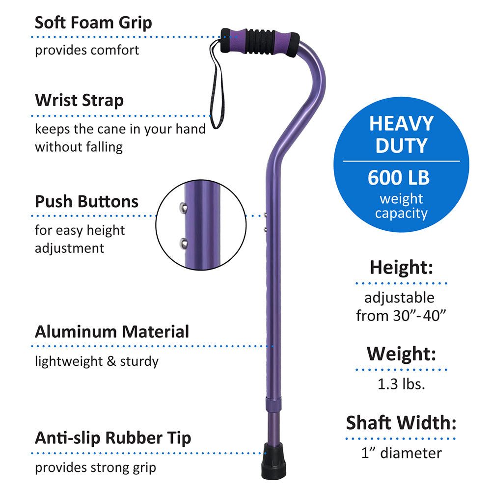 Super Heavy Duty Aluminum Cane: Purple, 600lb Capacity
