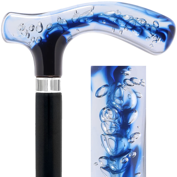 Blue & Clear Acrylic Bubble Handle Cane - Custom Wooden Shaft