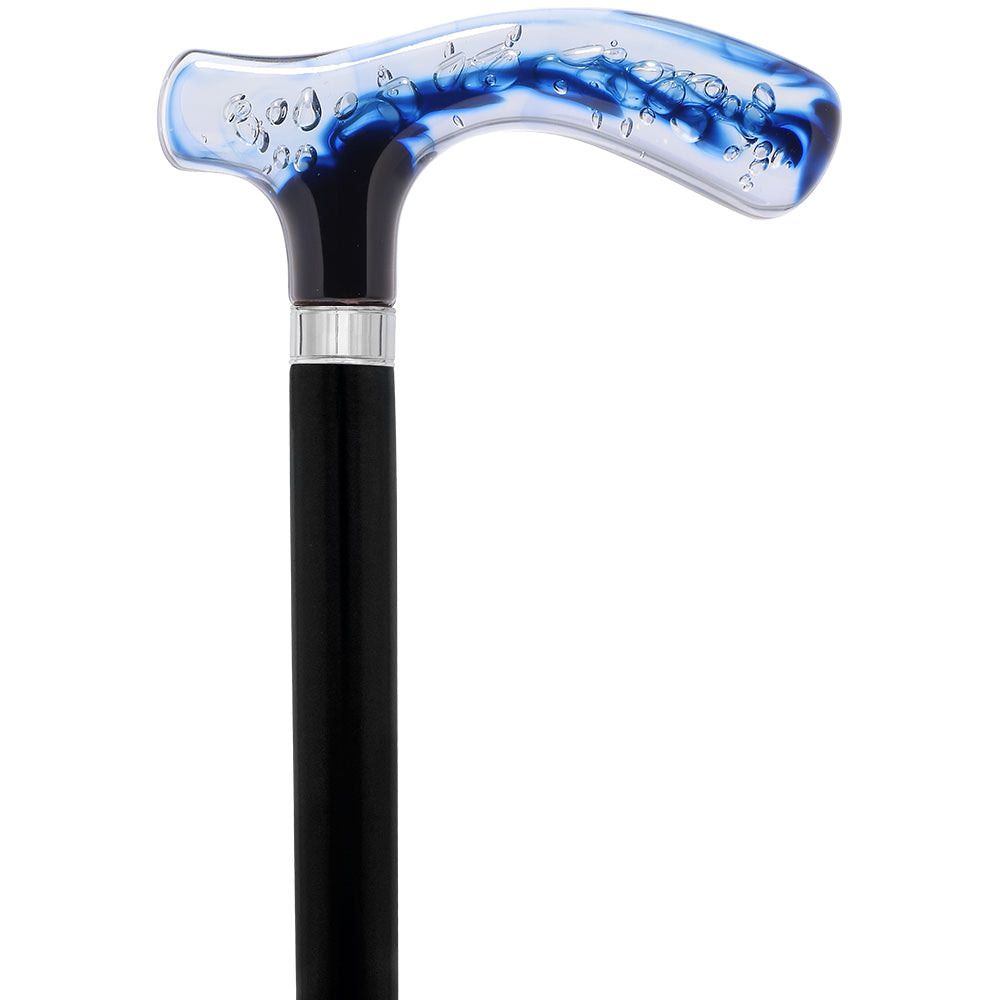 Blue & Clear Acrylic Bubble Handle Cane - Custom Wooden Shaft