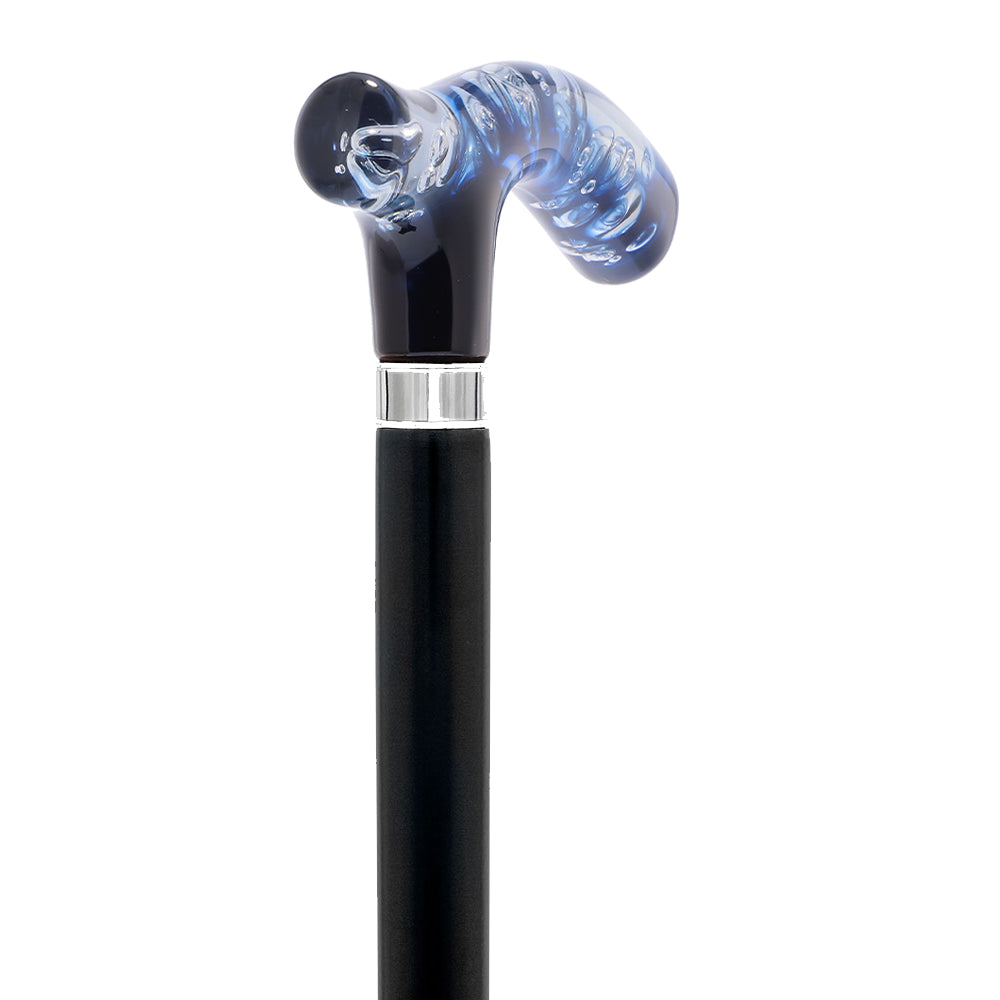 Blue & Clear Acrylic Bubble Handle Cane - Custom Wooden Shaft