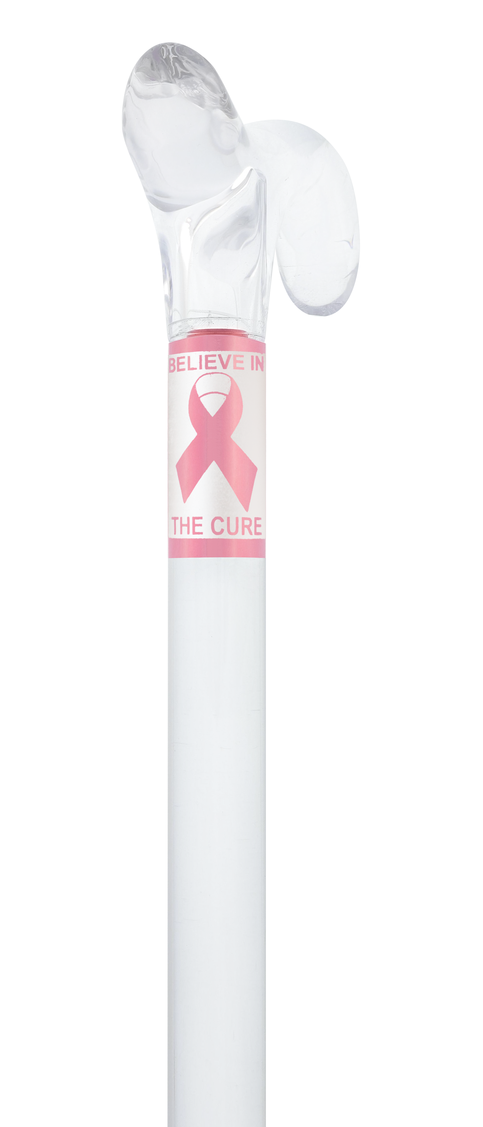 Believe in the Cure - Engraved Clear Lucite Derby Handle Walking Cane with Lucite Shaft