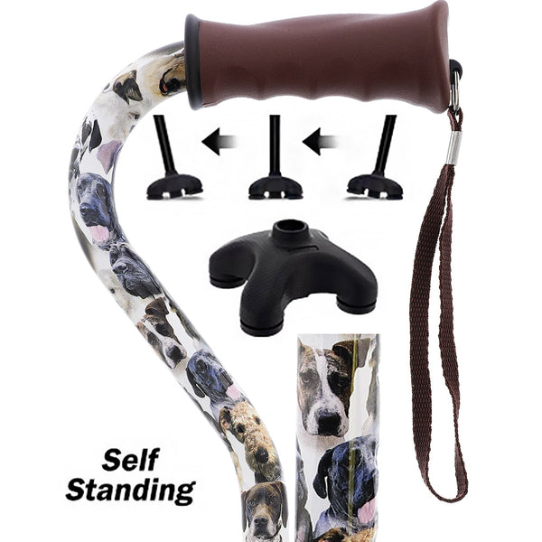 Dog Lovers' Offset Cane - Comfort Grip, Adjustable w/ SafeTbase