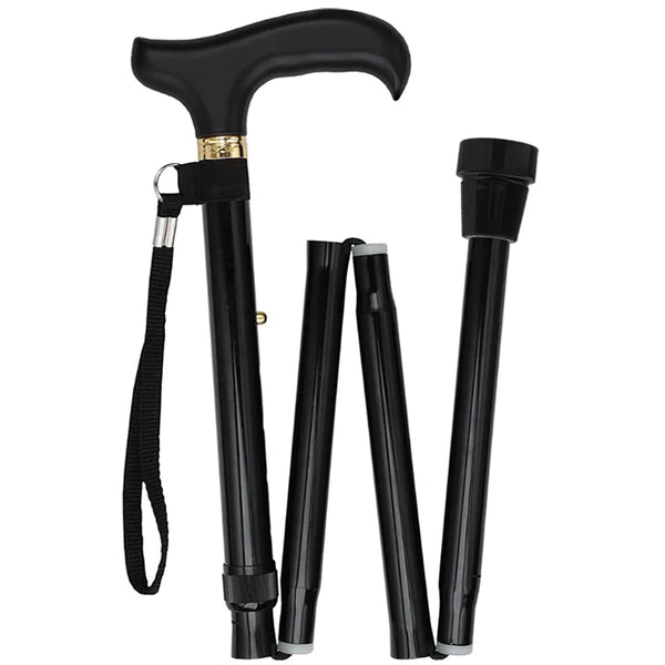 Black: Adjustable Folding Derby Walking Cane Wooden Handle