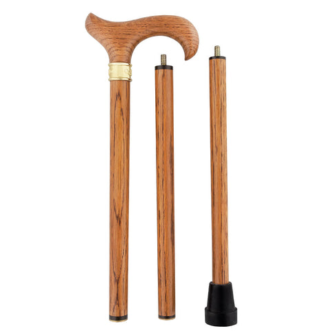 Scratch and Dent Genuine Oak Wood Derby 3 piece Walking Cane and Brass Embossed Collar V1906
