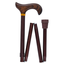 Brown Folding Adjustable Walking Cane Derby Wooden Handle