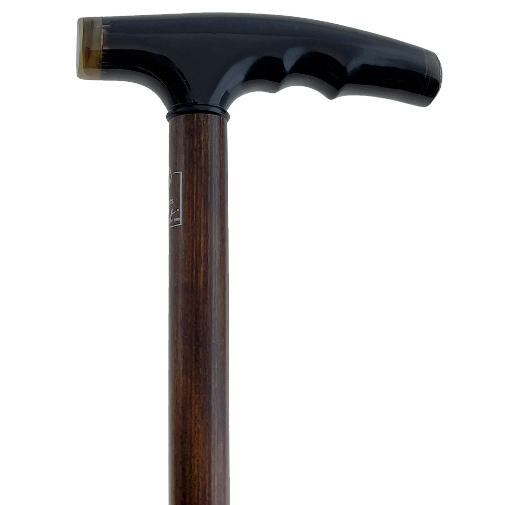 French Black Carved Horn Fritz: Walking Cane with Maple Shaft