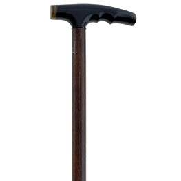 French Black Carved Horn Fritz: Walking Cane with Maple Shaft