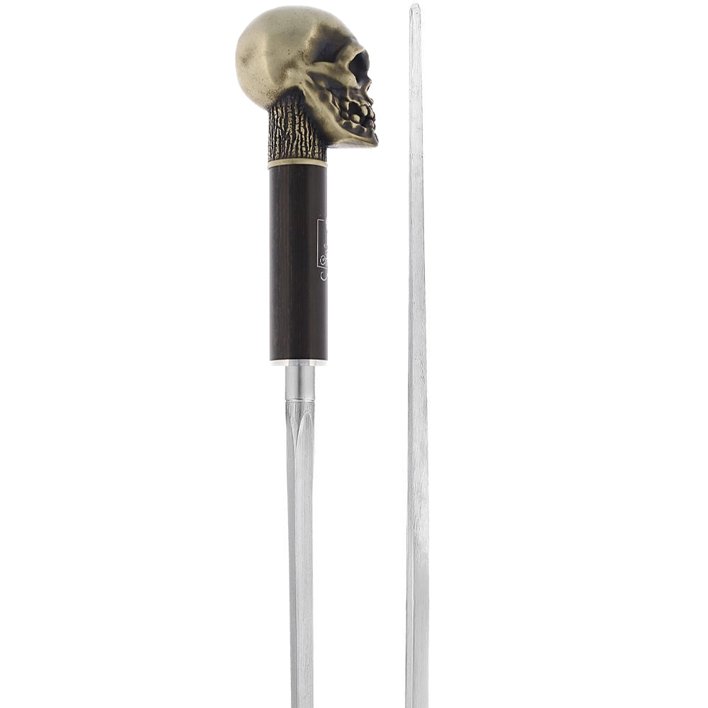 Silver Plated Skull Handle Sword Walking Stick With Stamina Shaft