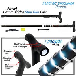 Zap Cane: Hidden Style Stun Gun & LED Flashlight, Rechargeable