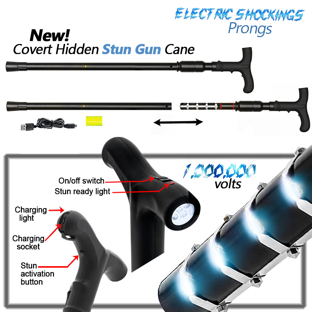 Zap Cane: Hidden Style Stun Gun & LED Flashlight, Rechargeable