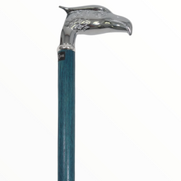 OUTLET - Chrome Plated Eagle Handle Walking Cane w/ Blue Stained Ash Shaft & Collar