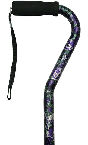 Alex Orthopedic Purple Floral Offset Handle Walking Cane With Adjustable Aluminum Shaft