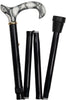 Alex Orthopedic Black n' White, Pearlescent Derby Handle Walking Cane with Black Adjustable, Folding Aluminum Shaft
