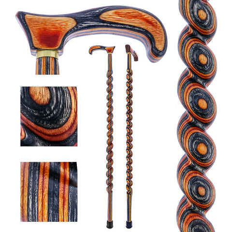 American Woodcrafter Biker Colors Colortone Classic Rope Twist Derby Handle Walking Cane With laminate Birchwood Shaft