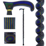 American Woodcrafter Blue Green and Brown Colortone Classic Rope Twist Derby Handle Walking Cane with Laminate Birchwood