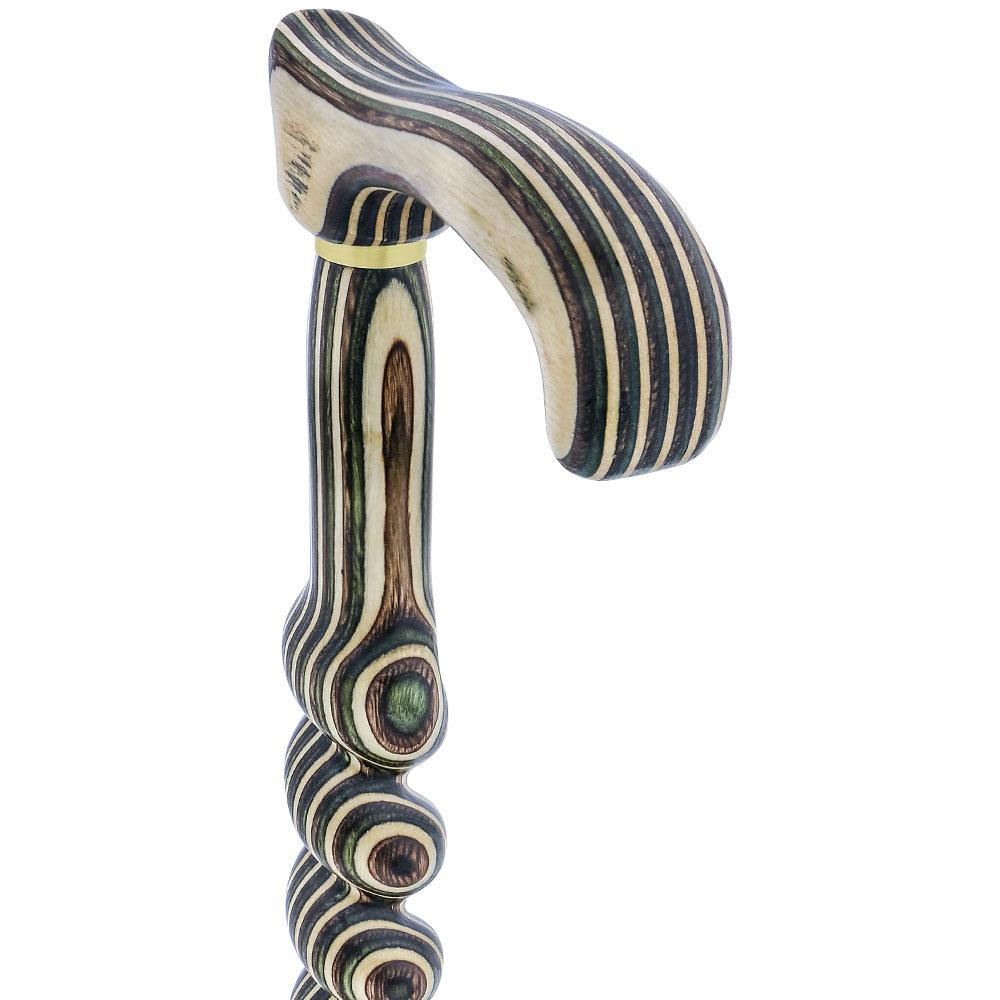 American Woodcrafter Field & Stream Colortone Spiral Rope Derby Handle Walking Cane With laminate Birchwood Shaft