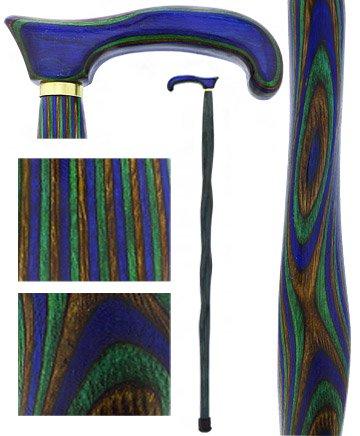 Cane Green Color USA-Made Twisted Design Cane: Green, Blue & Brown Colorwood