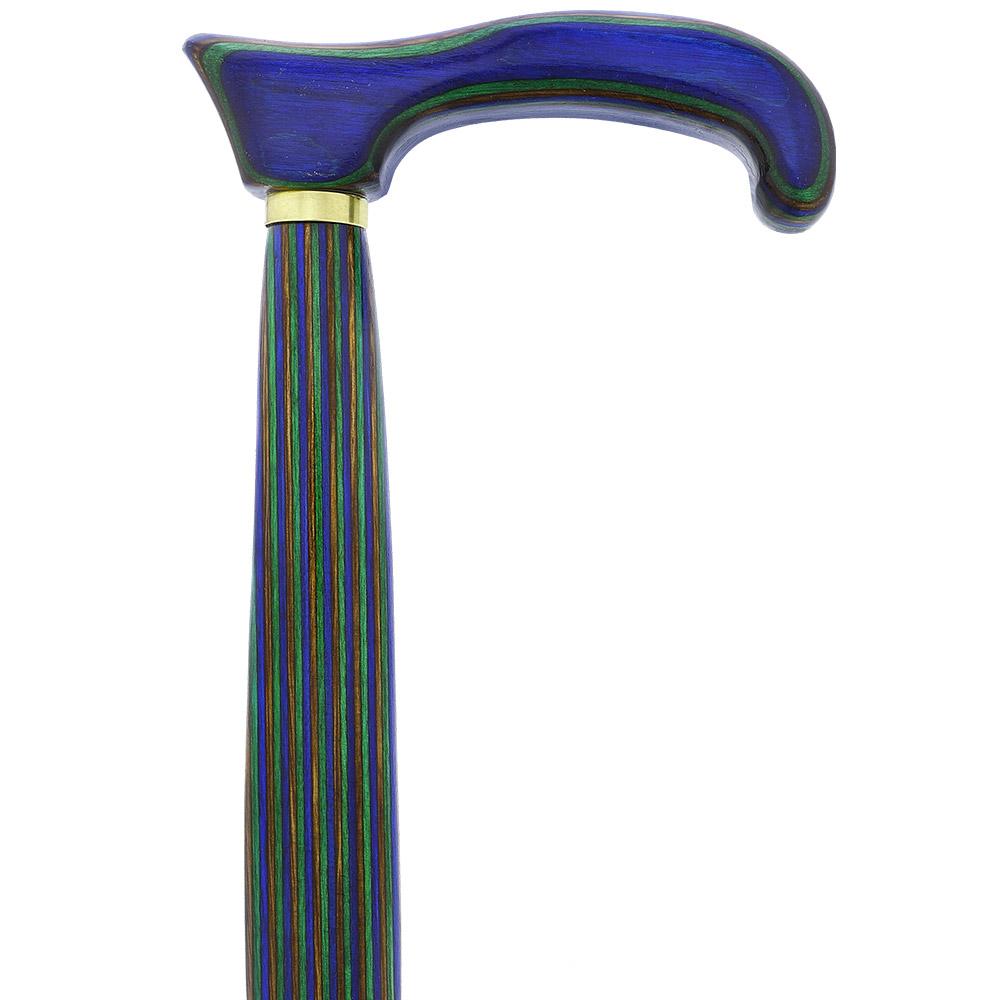 American Woodcrafter Green Blue and Brown Colortone Classic Derby Handle Walking Cane With laminate Birchwood Shaft