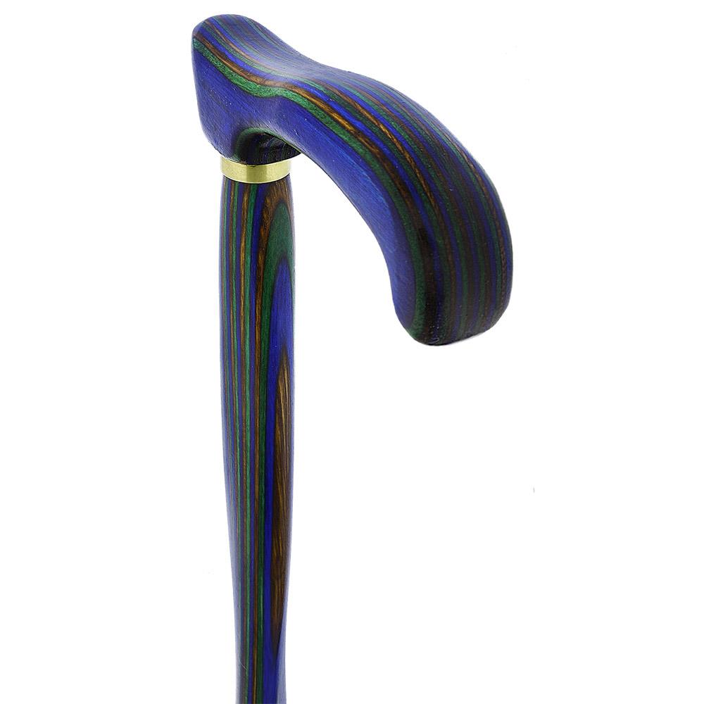 American Woodcrafter Green Blue and Brown Colortone Classic Derby Handle Walking Cane With laminate Birchwood Shaft