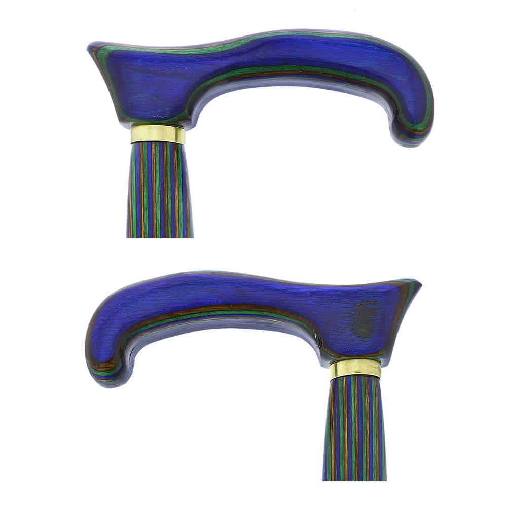 American Woodcrafter Green Blue and Brown Colortone Classic Derby Handle Walking Cane With laminate Birchwood Shaft
