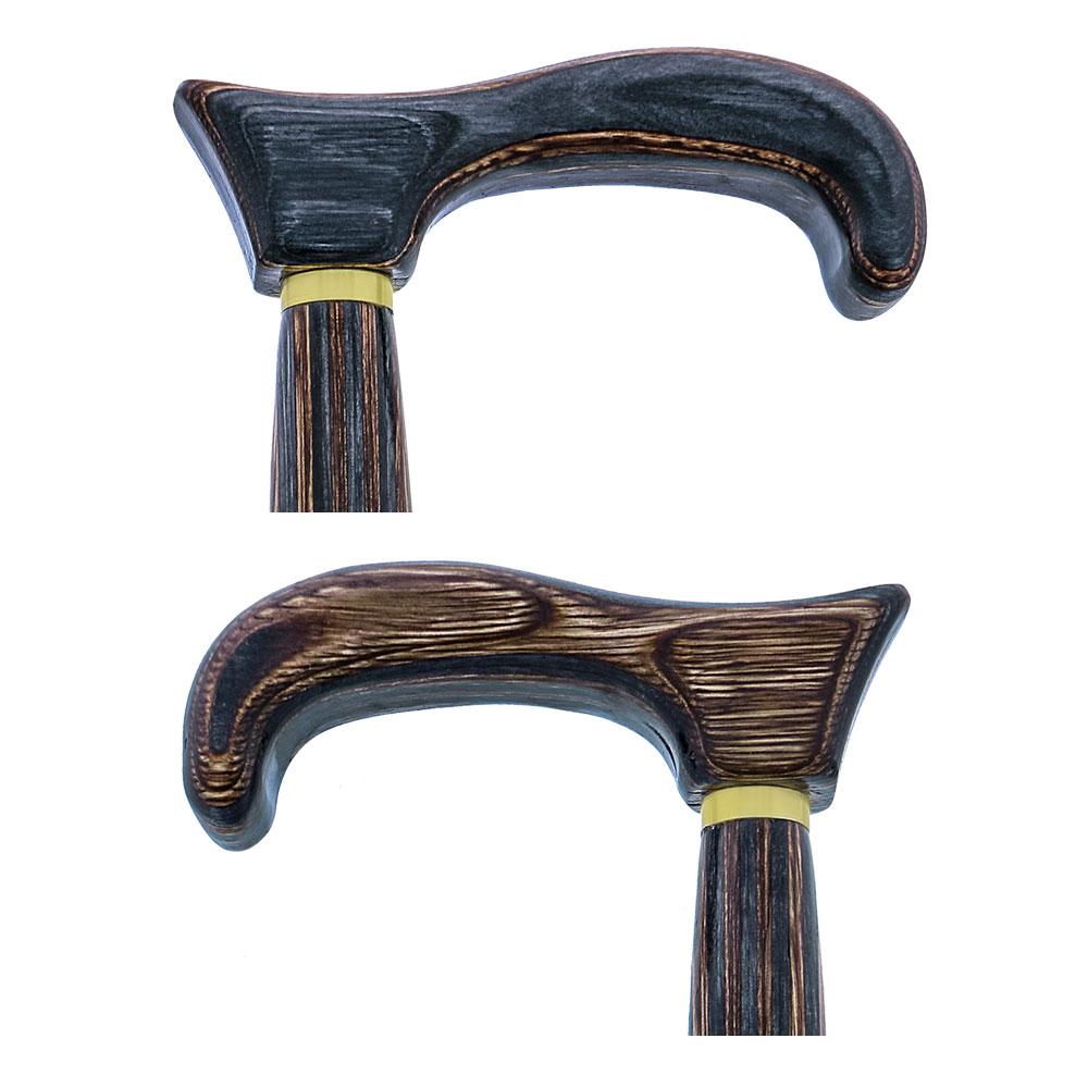 American Woodcrafter Gunstock Black & Brown Colortone Classic Derby Handle Walking Cane With laminate Birchwood Shaft
