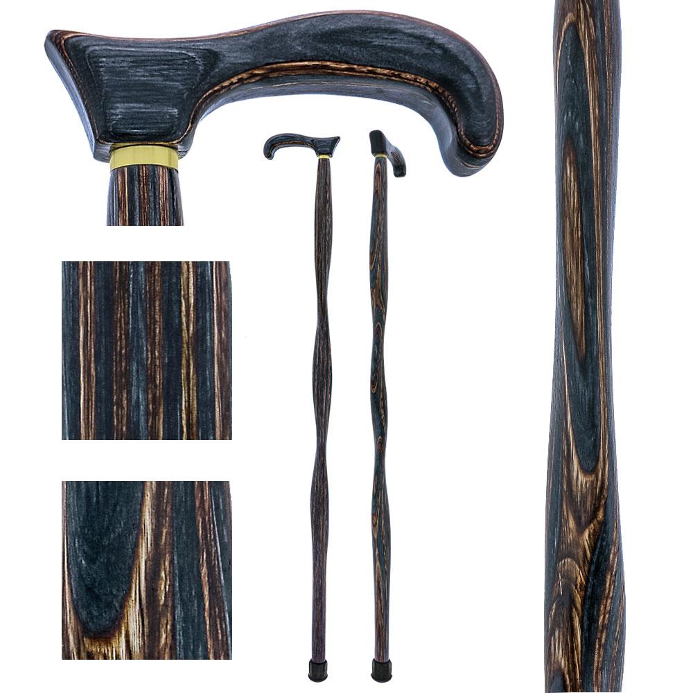American Woodcrafter Gunstock Black & Brown Colortone Classic Derby Handle Walking Cane With laminate Birchwood Shaft