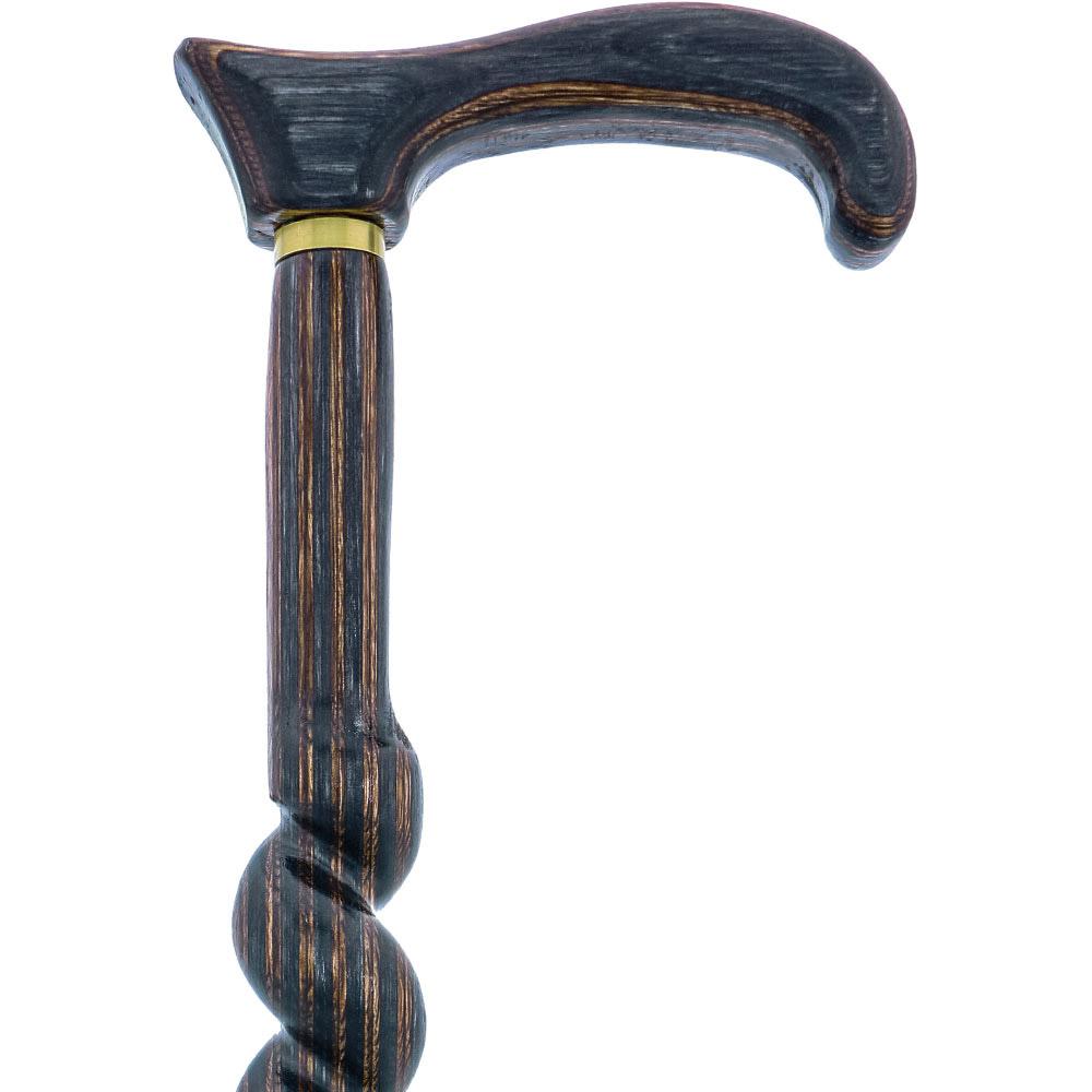 American Woodcrafter Gunstock Black & Brown Colortone Classic Rope Twist Derby Handle Walking Cane w/ laminate Birchwood