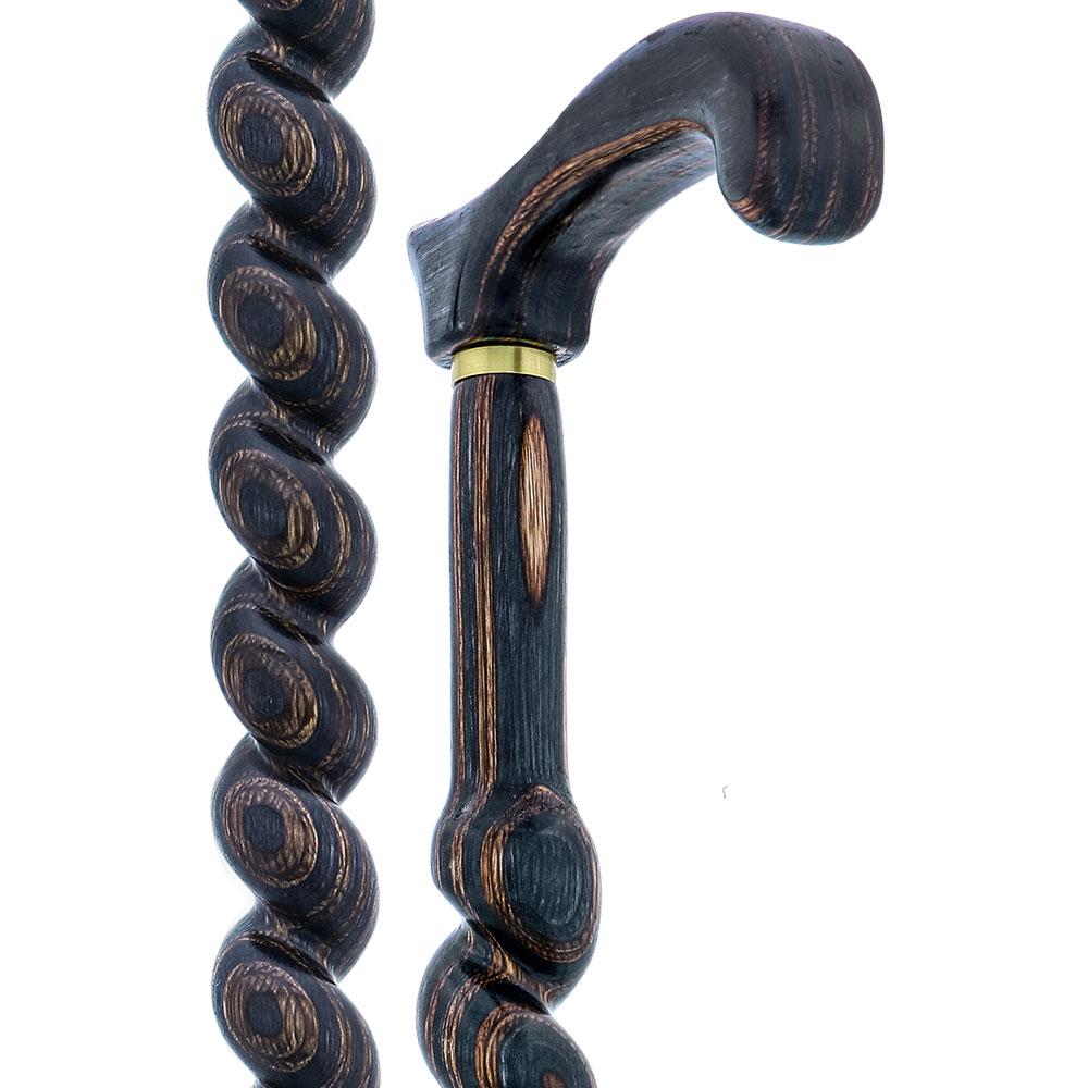 American Woodcrafter Gunstock Black & Brown Colortone Classic Rope Twist Derby Handle Walking Cane w/ laminate Birchwood