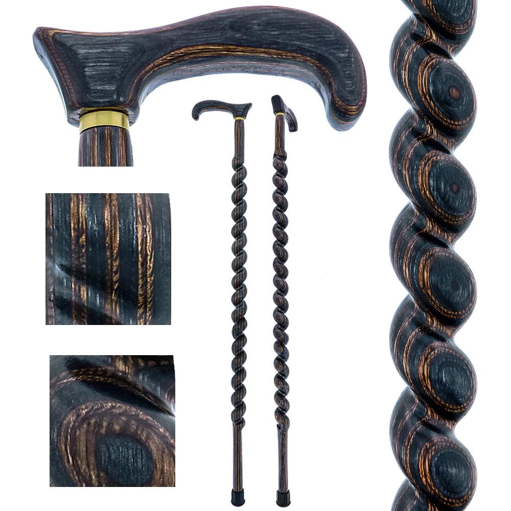 American Woodcrafter Gunstock Black & Brown Colortone Classic Rope Twist Derby Handle Walking Cane w/ laminate Birchwood