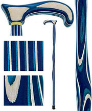 American Woodcrafter Highlander Blue Colortone Derby Handle Walking Cane With laminate Birchwood Shaft