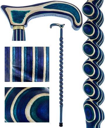 American Woodcrafter Highlander Blue Colortone Spiral Rope Derby Handle Walking Cane With laminate Birchwood Shaft