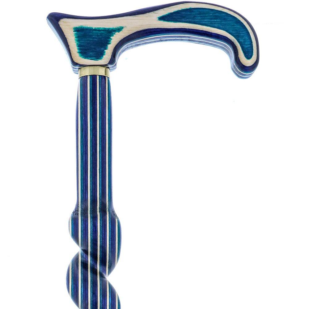 American Woodcrafter Highlander Blue Colortone Spiral Rope Derby Handle Walking Cane With laminate Birchwood Shaft