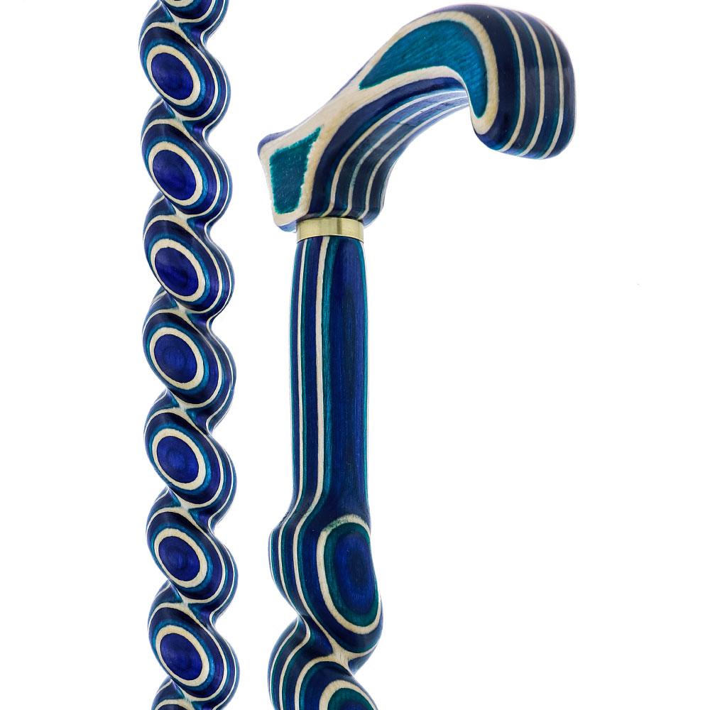 American Woodcrafter Highlander Blue Colortone Spiral Rope Derby Handle Walking Cane With laminate Birchwood Shaft