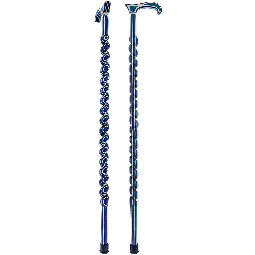 American Woodcrafter Highlander Blue Colortone Spiral Rope Derby Handle Walking Cane With laminate Birchwood Shaft